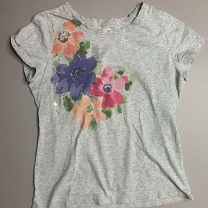 Grey T-Shirt with flowers and sequins